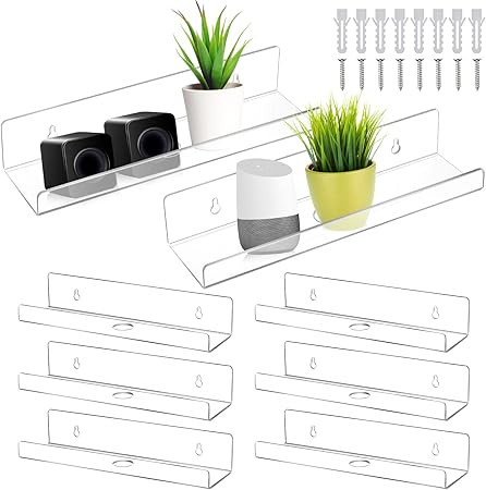 Tuanse 8 Pack Acrylic 12 Inch Floating Wall Mounted Shelves Clear Invisible Wall Ledge Acrylic Bo... | Amazon (US)