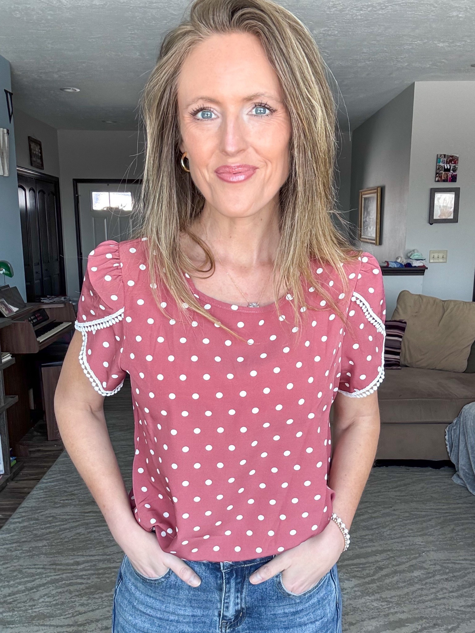 Polka dots are trending and this pink polka dots top is adorable! 💗 Loving the cute sleeve details! Wearing a small.

As an Amazon Influencer I earn commission on qualifying purchases.

Polka dot top, short sleeved top, pink top inspo, mom style, wear to work

#LTKootd #LTKMidsize #LTKOver40