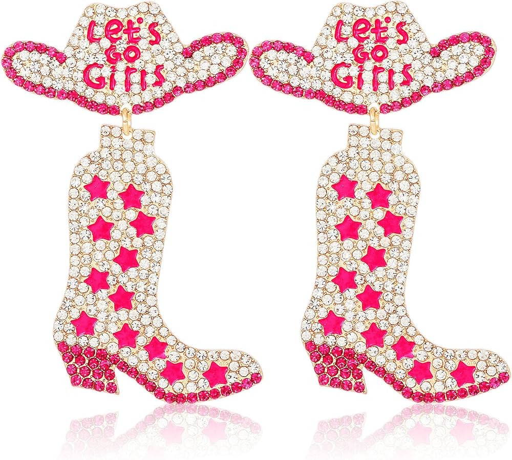 Cowgirl Earrings for Women Dangling, Big Earrings a Little Heavy, Gold Pave with Rhinestones, Cow... | Amazon (US)
