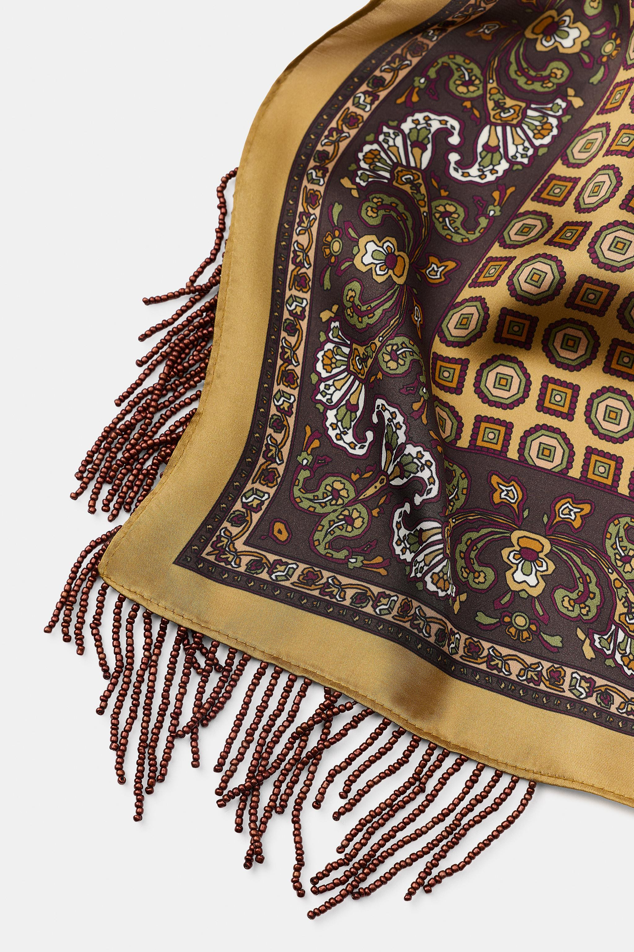 SATIN PRINT SCARF WITH FRINGE | Zara UK