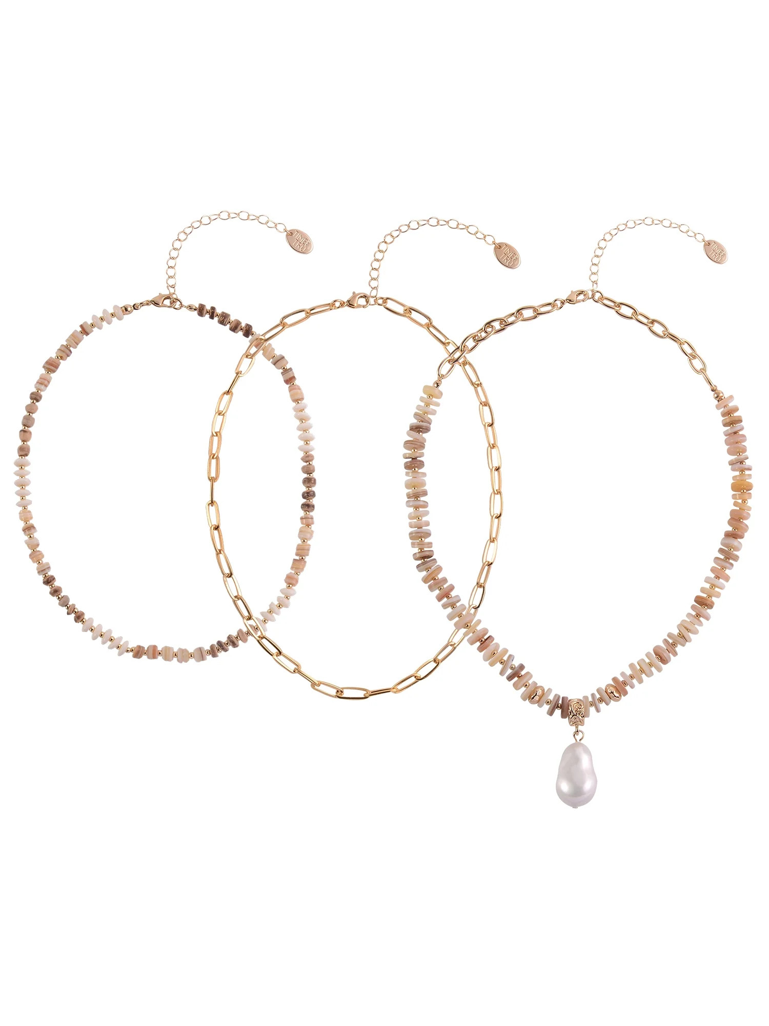 Time and Tru Adult Female Gold-Tone Metal Heishi Shell Beads, Oval Cable Chain, and Acrylic Beads... | Walmart (US)