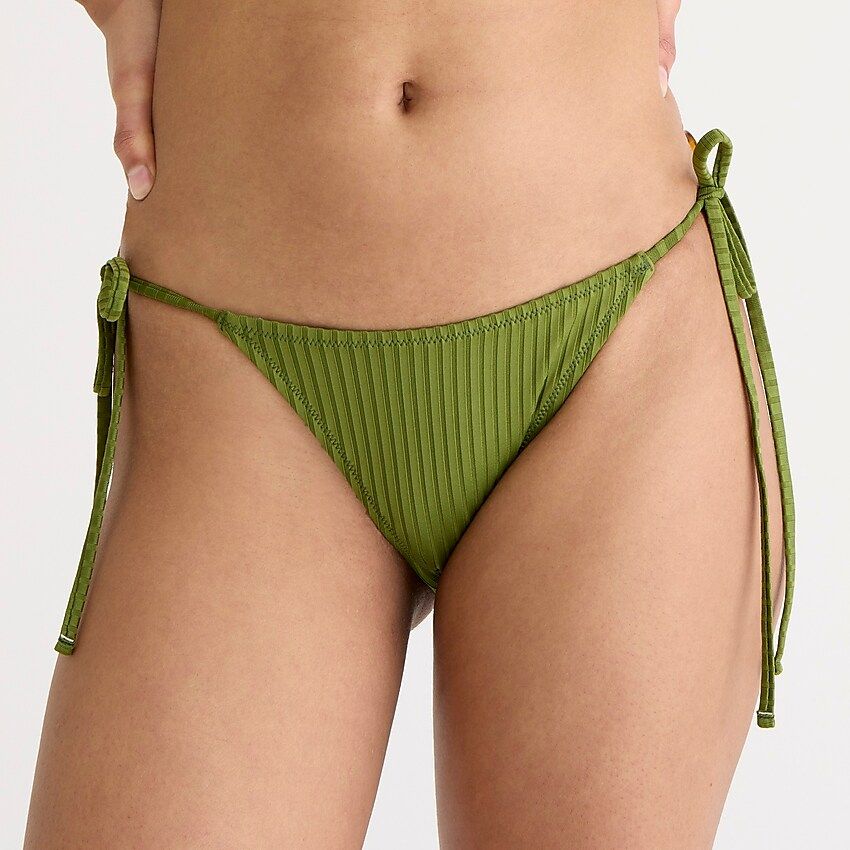 Wide-rib curved-waist cheeky string bikini bottom with rings | J.Crew US