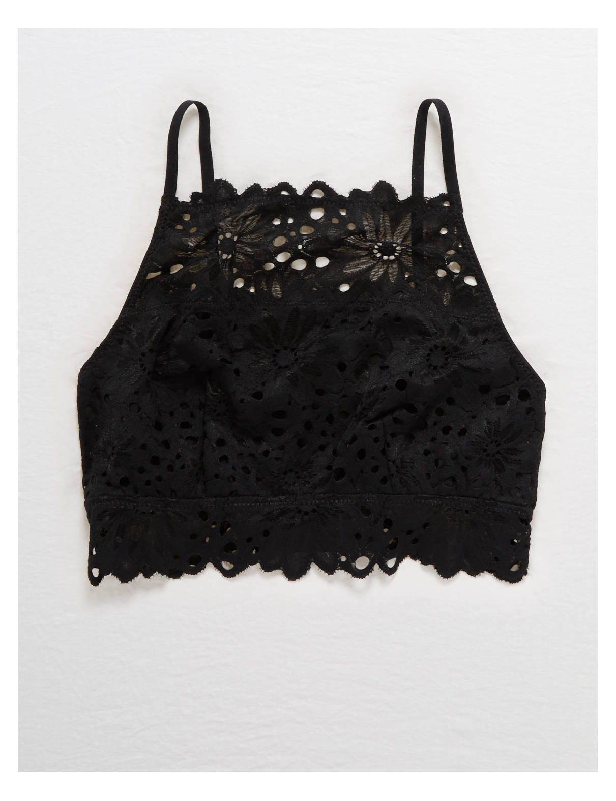 Aerie Lace High Neck Bralette, True Black | American Eagle Outfitters (US & CA)