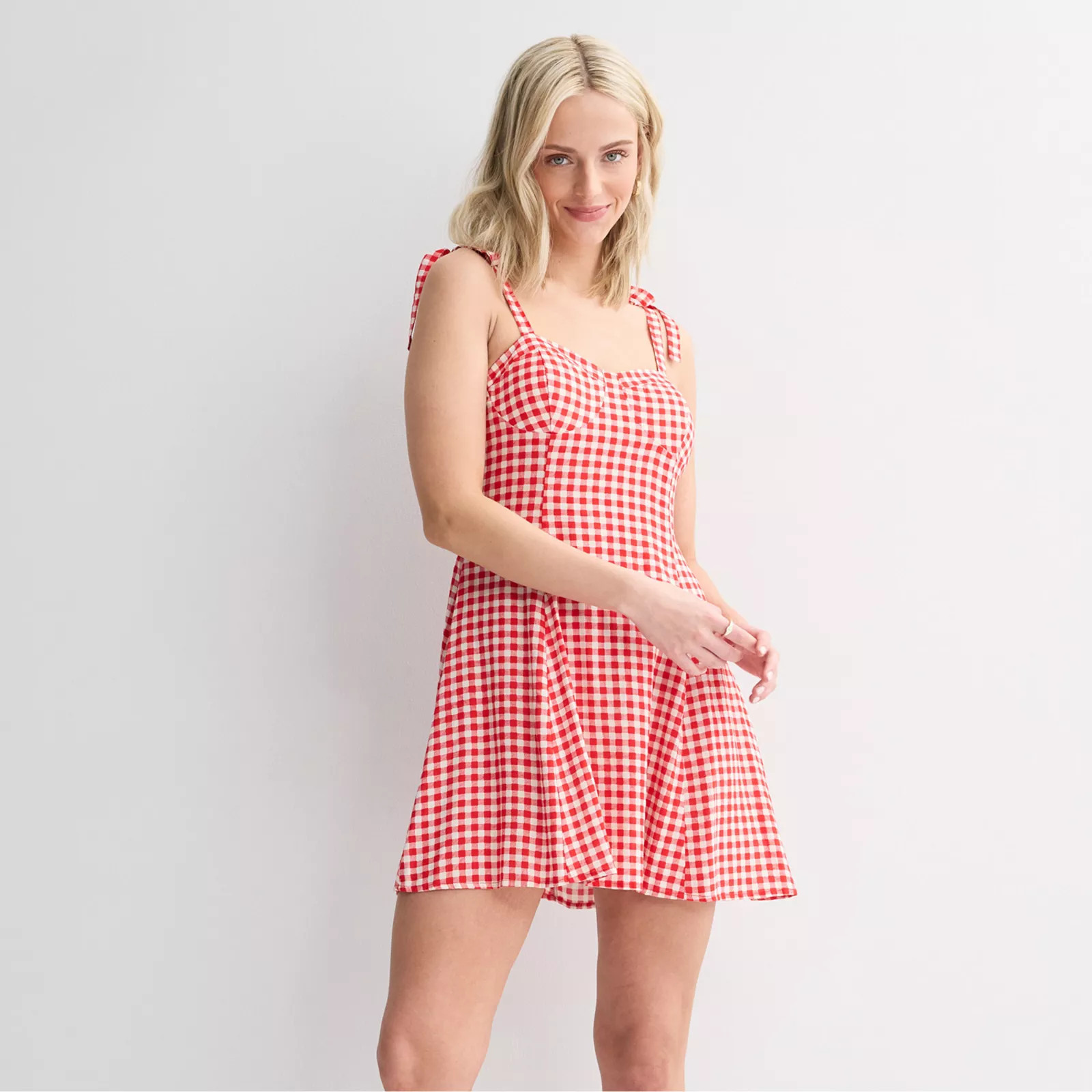 Juniors' Lily Rose Molded Cup Fit & Flare Dress, Girl's, Size: XL, Red Gingham | Kohl's