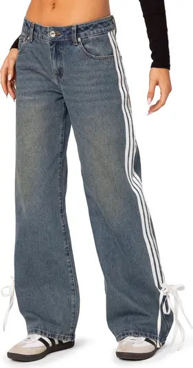 Mattie Side Stripe Bow Low Rise Wide Leg Jeans | Nordstrom