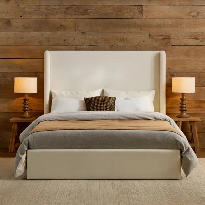 Caron King Upholstered Wingback Bed, Ivory Canvas | Wayfair North America