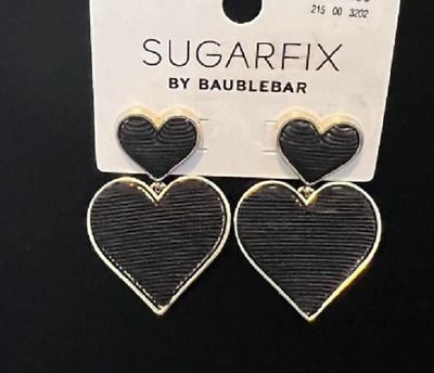 SugarFix By Baublebar Gold Tone & Black Double Stacked Heart Drop Earrings NWT | eBay US