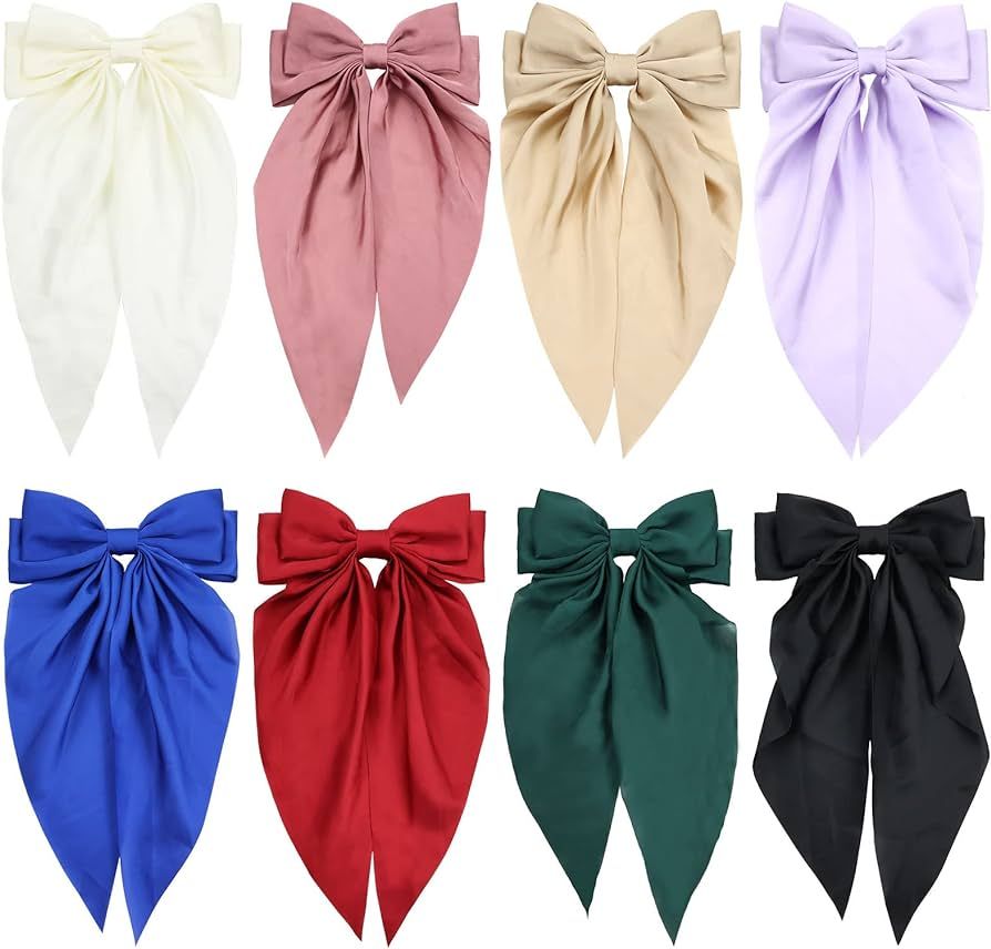 Lawie 8 Pack Satin Big Large White Pink Red Blue Black Ribbon Hair Bows for Women Oversized Giant... | Amazon (US)