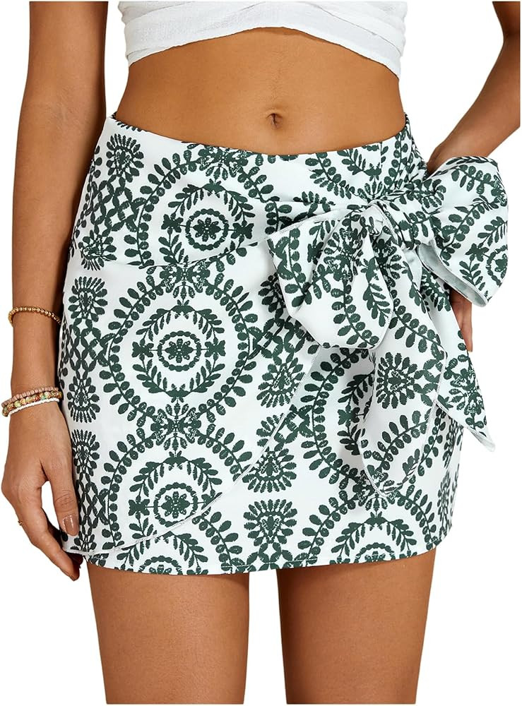 Milumia Women's Summer Boho Wrap Mini Skirt Allover Print High Waisted Knot Side Short Vacation B... | Amazon (US)