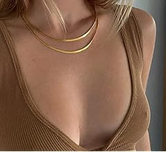 Necocy Herringbone Necklace For Women,14k Gold Plated Layered Gold Necklaces Dainty Gold Herringb... | Amazon (US)