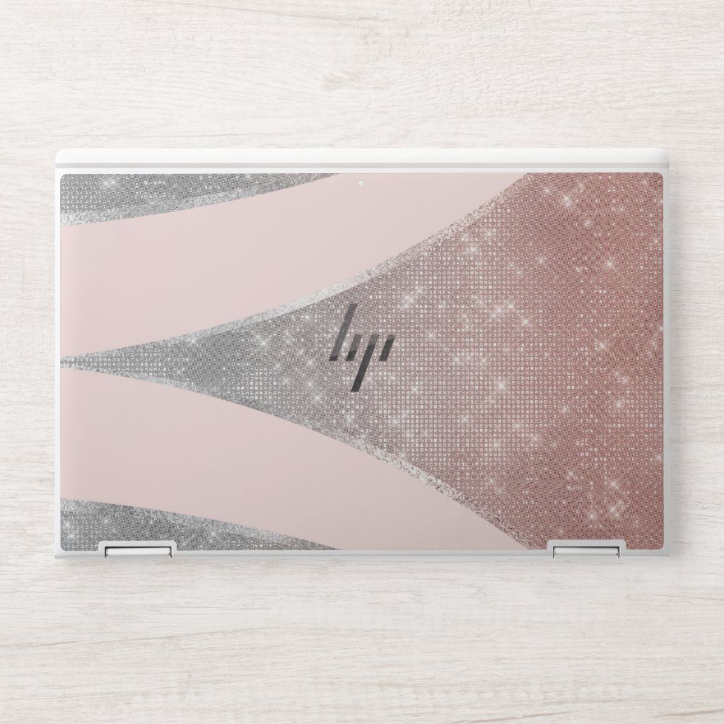 Glamorous Sparkly Silver Rose Gold Glitter Geo Hp Laptop Skin | Zazzle
