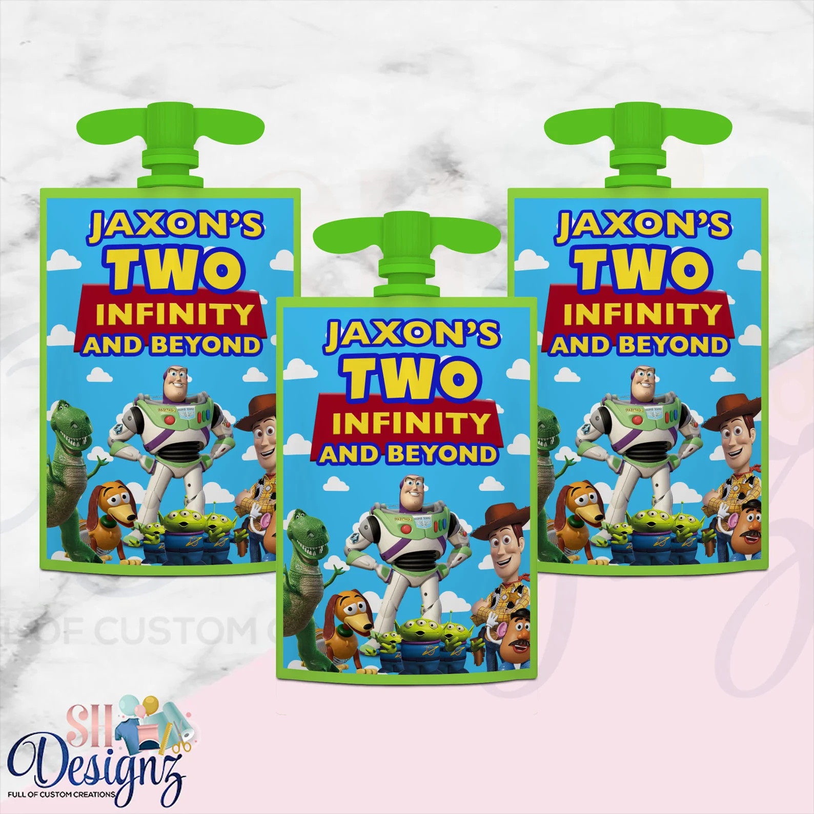 Two Infinity and Beyond Applesauce Labels, Toy Story Labels, Buzz Lightyear, Woody, Pizza Planet,... | Etsy (US)