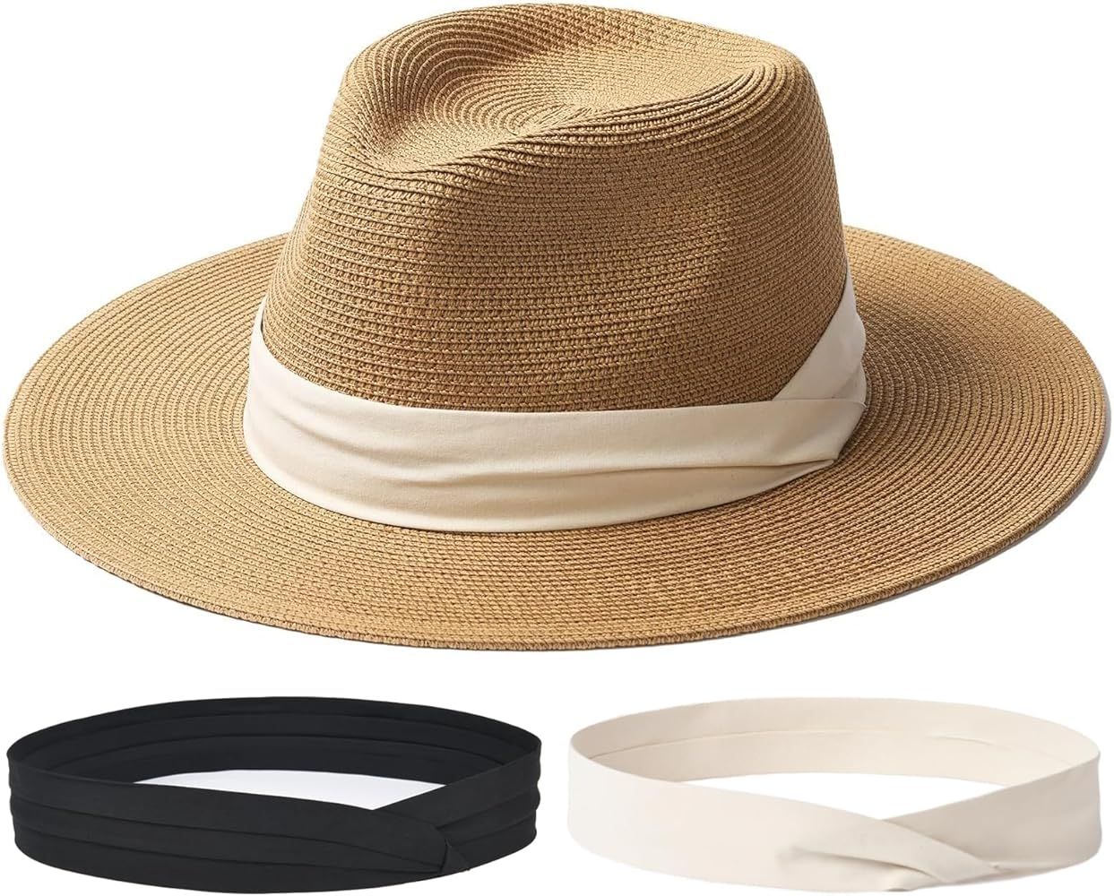 FURTALK Panama Hat Sun Hats for Women Men Wide Brim Fedora Straw Beach Hat UV UPF 50 | Amazon (US)