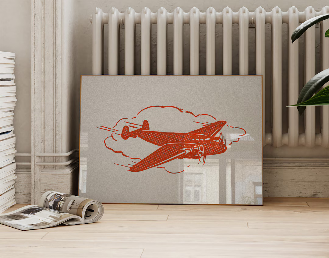 Retro Red Airplane Nursery Art Print: Vintage Transportation (digital Download) - Etsy | Etsy (US)