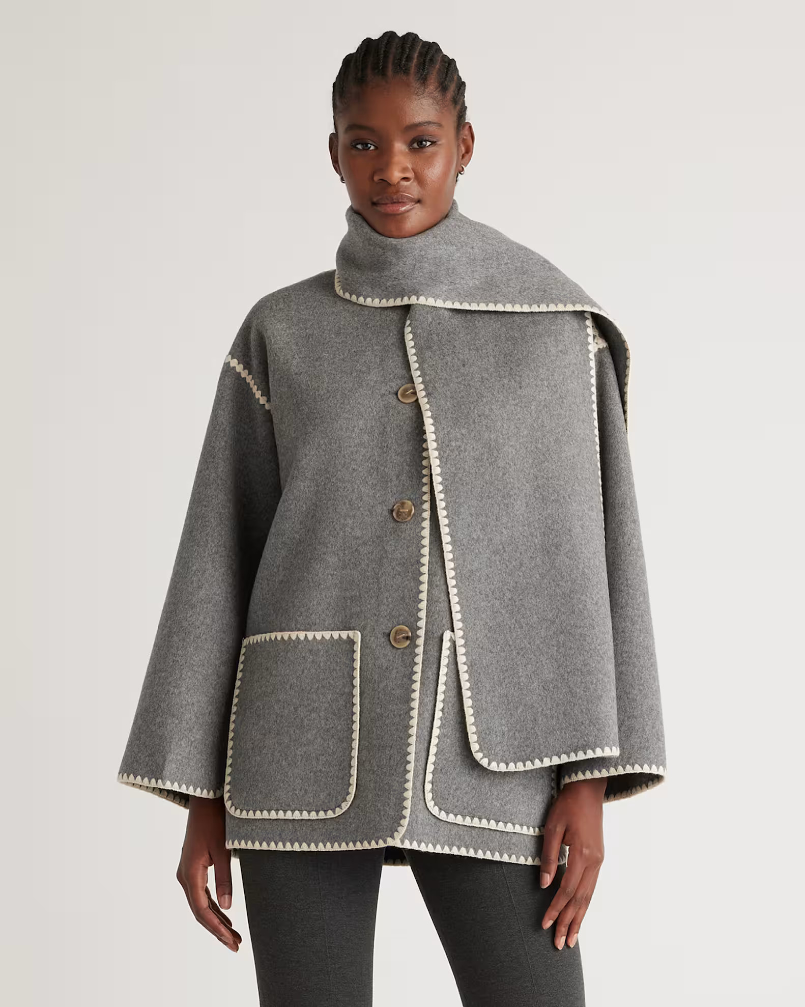 Double-Faced Merino Wool Scarf Coat in Heather Grey | Quince