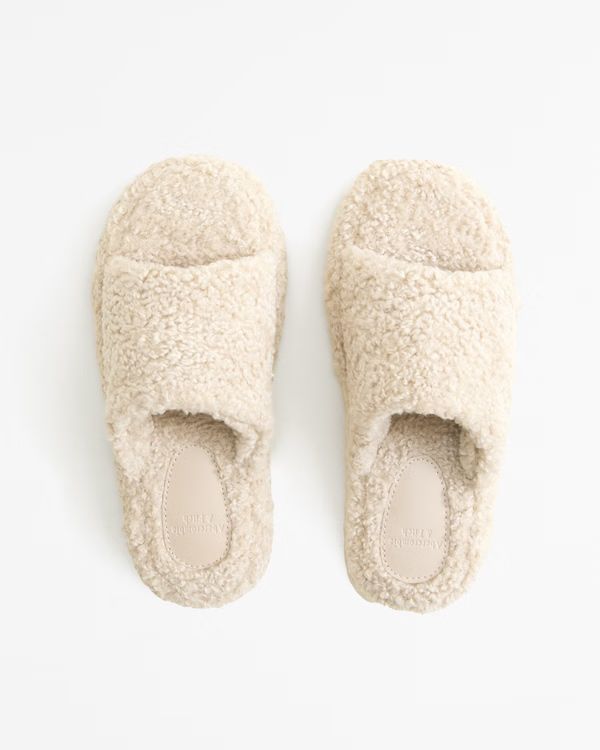 Women's Open-Toe Sherpa Slippers | Women's Shoes | Abercrombie.com | Abercrombie & Fitch (US)