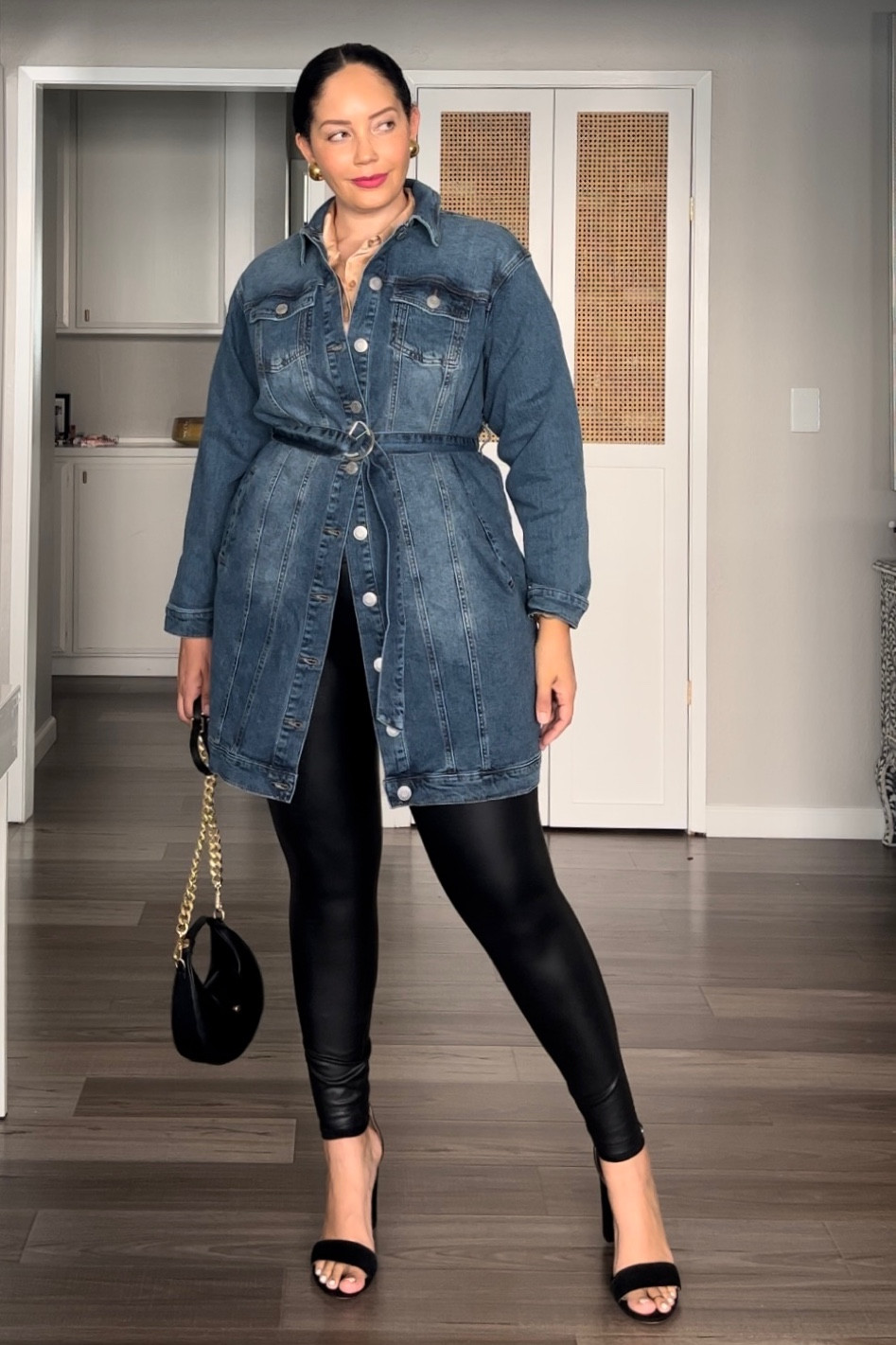 Belted longline denim jacket, satin button down shirt, faux leather vegan leather legging. 

Wearing 14 in the denim jacket (runs true to size), XL in the shirt (true to size) and XL in the legging (true to size). 

#falloutfit #walmartfinds #walmartfashion #budgetfashion #affordablefashion #denimjacket

#LTKfindsunder50 #LTKstyletip #LTKplussize