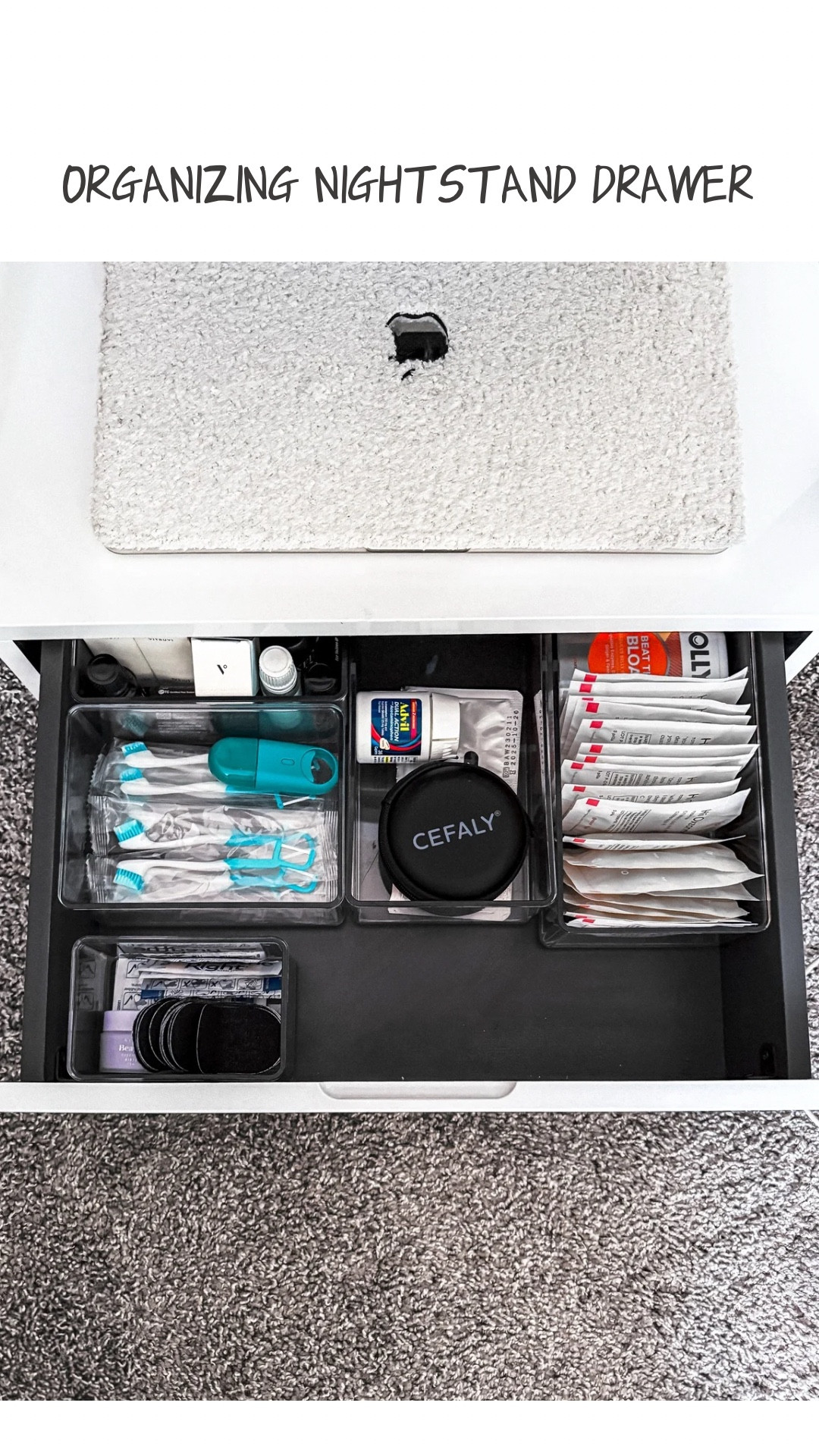 tackling things I’ve been avoiding, part 2: organizing my nightstand drawer ✨☁️  I keep my nightstand stocked up on all my bedtime + migraine essentials—from essential oils to vitamins to mouth tape 💤 

smart nightstand: Ozarke (code: OXMXL)

#nightstand #nightstanddecor #bedroomorganization #bedtimeroutine #sleephygiene #organizewithme 

#LTKHome #LTKWatchNow #LTKFindsUnder50