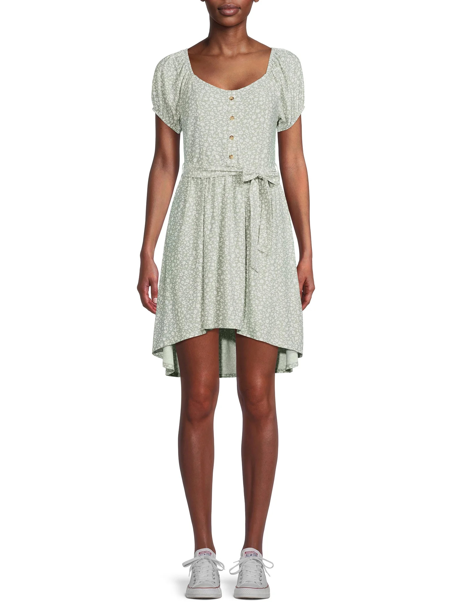 No Boundaries Juniors Peasant Dress with Belt | Walmart (US)