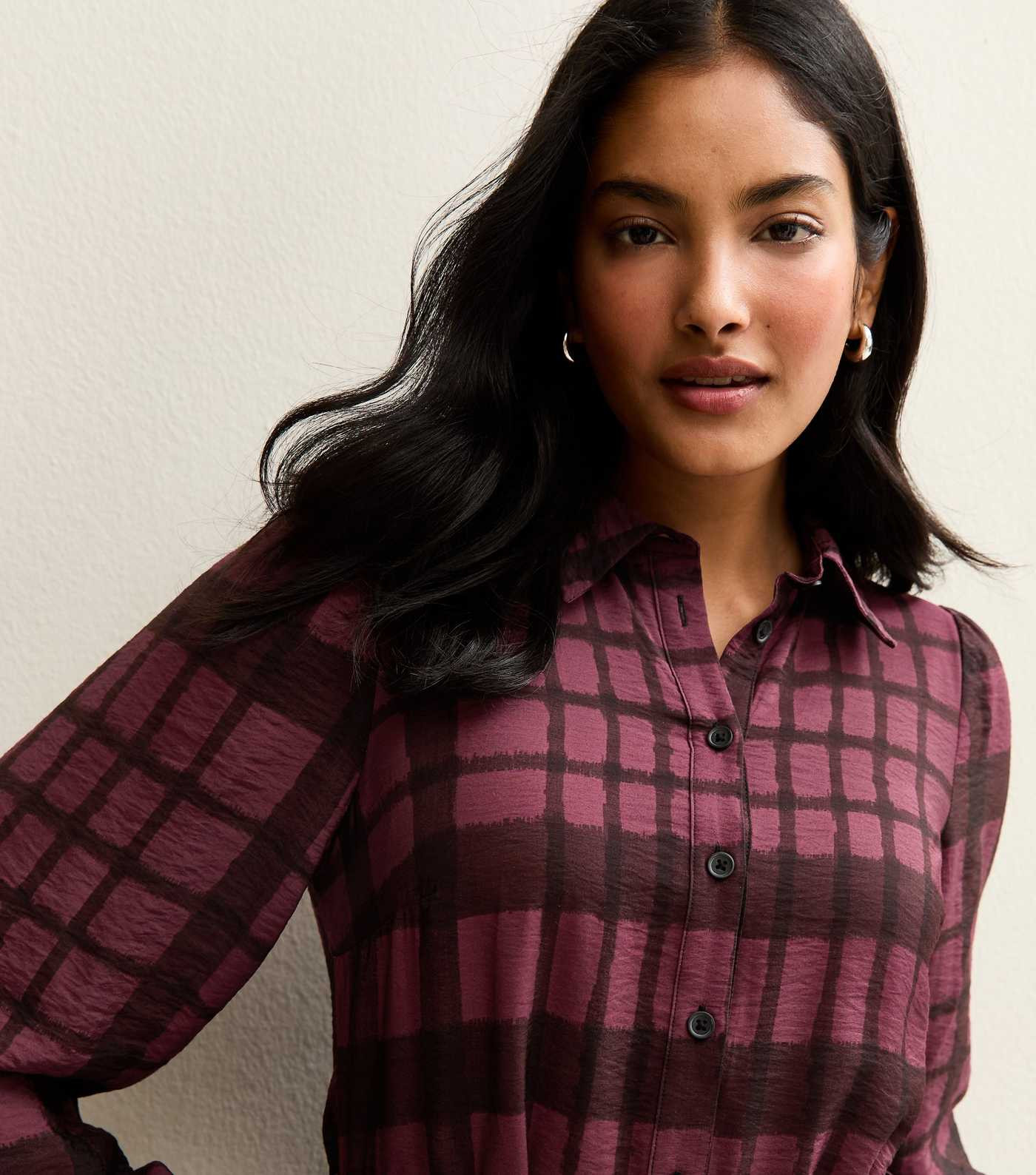 Burgundy Checked Midi Shirt Dress | New Look | New Look (UK)