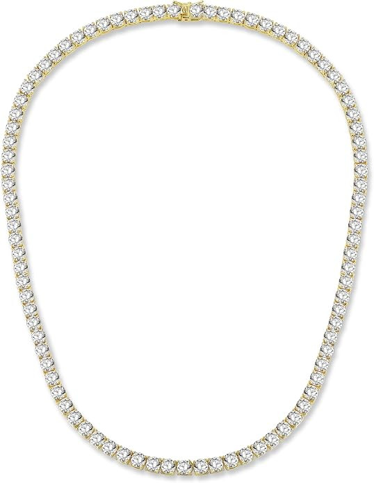 Gemsme 5mm Tennis Necklaces for Women/Men - 18K Yellow/White Gold Plated 4 Pong Setting Round Cub... | Amazon (US)