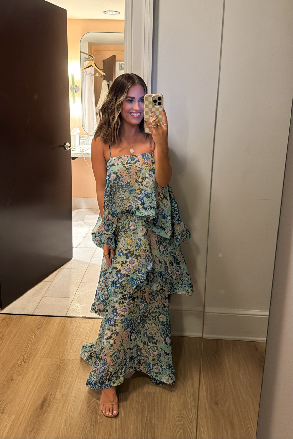 fitted lace wedding dress Armani Tiered Maxi Dress in Pink Floral – Elliatt main image 1