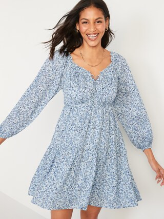 Long-Sleeve Floral-Print Poet Mini Swing Dress for Women | Old Navy (US)