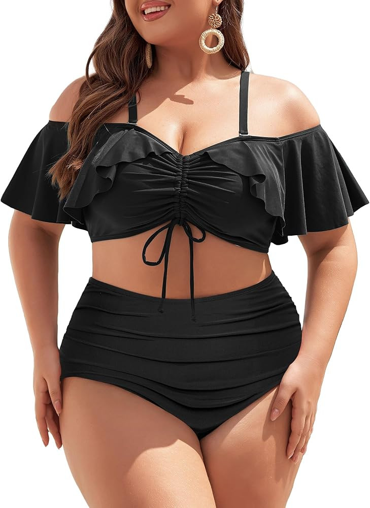 Amazon.com: Hanna Nikole Plus Size Bikini for Women Two Piece Ruched Tummy Control Swimsuit Bathi... | Amazon (US)