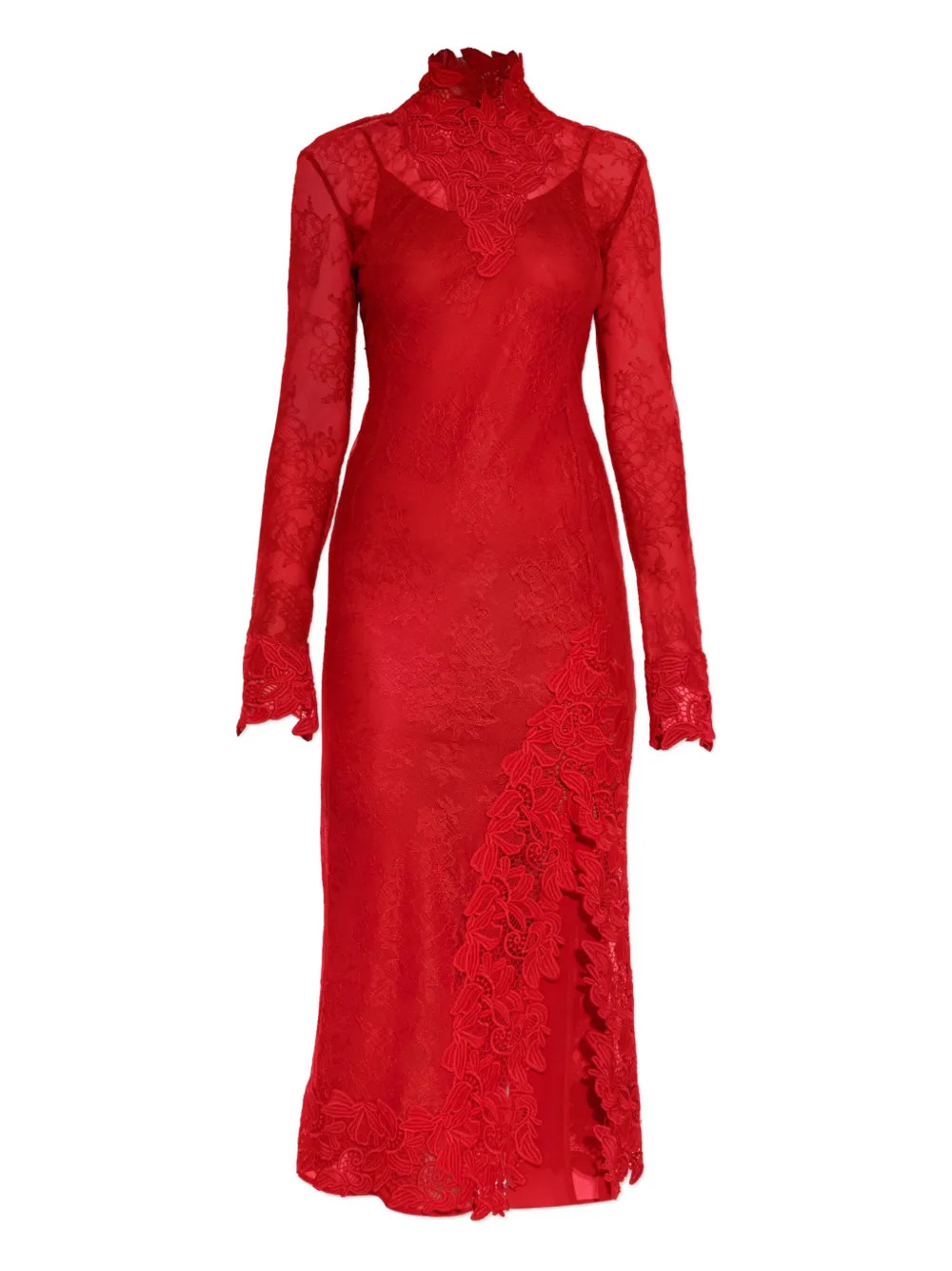 Blumarine lace-insert high-neck Dress | Red | FARFETCH | Farfetch Global