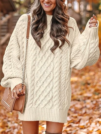 ANRABESS Womens Sweater Dress Oversized Cable Knit Chunky Long Sleeve Short Dresses 2026 Fall Out... | Amazon (US)