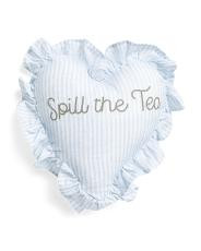 12x12 Spill The Tea Embroidered Striped Ruffle Heart Pillow | TJ Maxx