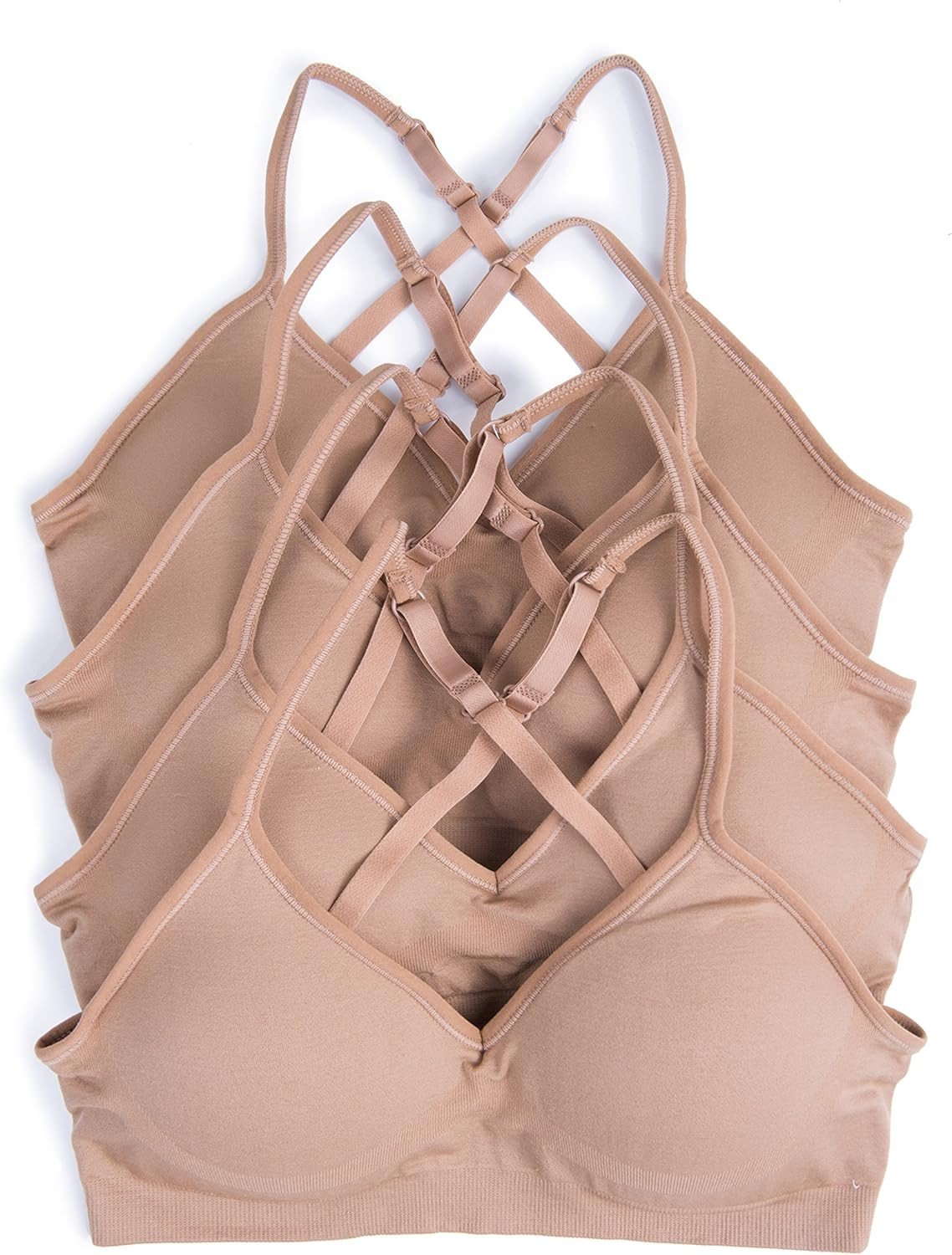 Caramel Cantina 4 Pack V Neck Padded Bralette Adjustable Straps | Amazon (US)