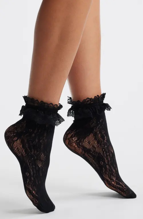 Casa Clara Evangeline Ruffle Lace Ankle Socks in Black at Nordstrom | Nordstrom