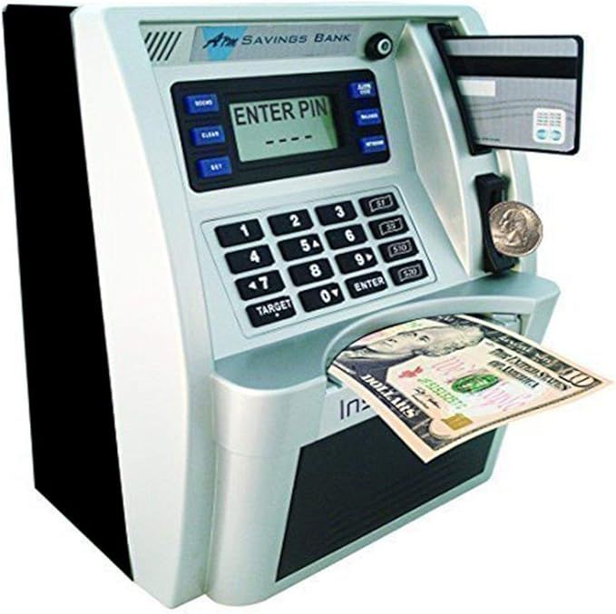 2021 Upgraded-ATM Savings Bank, Mini ATM Piggy Bank Machine for Real Money for Kids Adults with C... | Amazon (US)