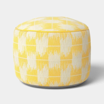 14"x20" Ikat Woven Round Pouf Yellow/Ivory - Threshold™ | Target