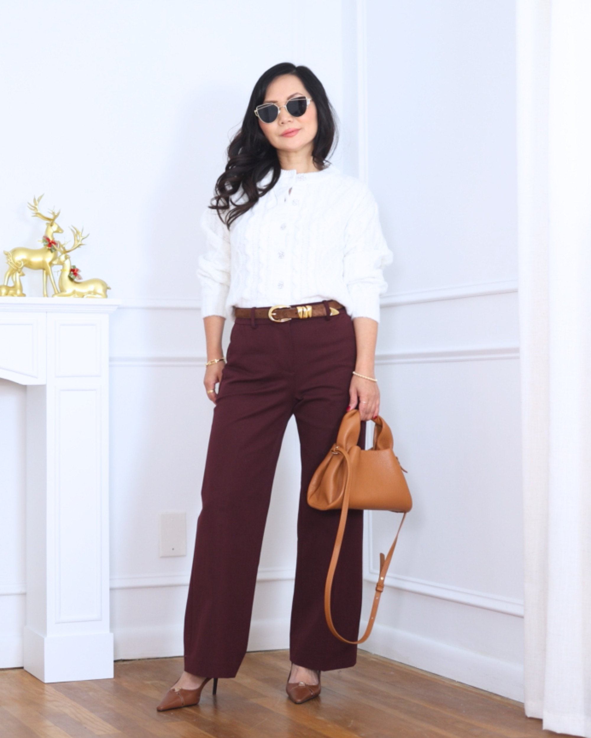 Cozy layers and classic pieces make this look feel effortless. I’m wearing a cable cardigan from Walmart, pants from J.Crew Factory, a bag from Quince, and heels from Mango — simple, polished, and perfect for everyday style. I’m 5’2, wearing size XS.

#LTKOver40 #LTKHoliday #LTKPetite