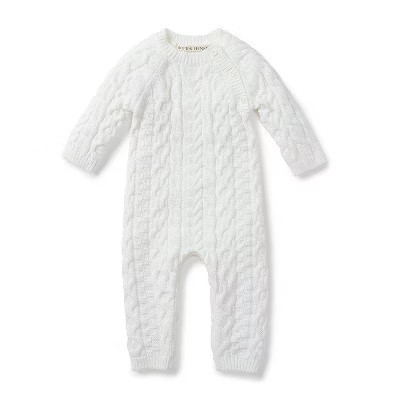 Hope & Henry Baby Cable Knit Sweater Romper (Soft White, 3-6 Months) | Target