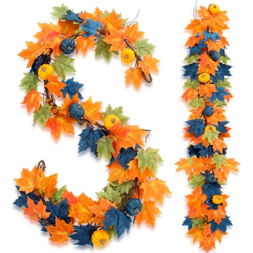 Thiccywoov 6 ft Fall Garland Blue Orange Pumpkin with Berries Leaves | Amazon (US)