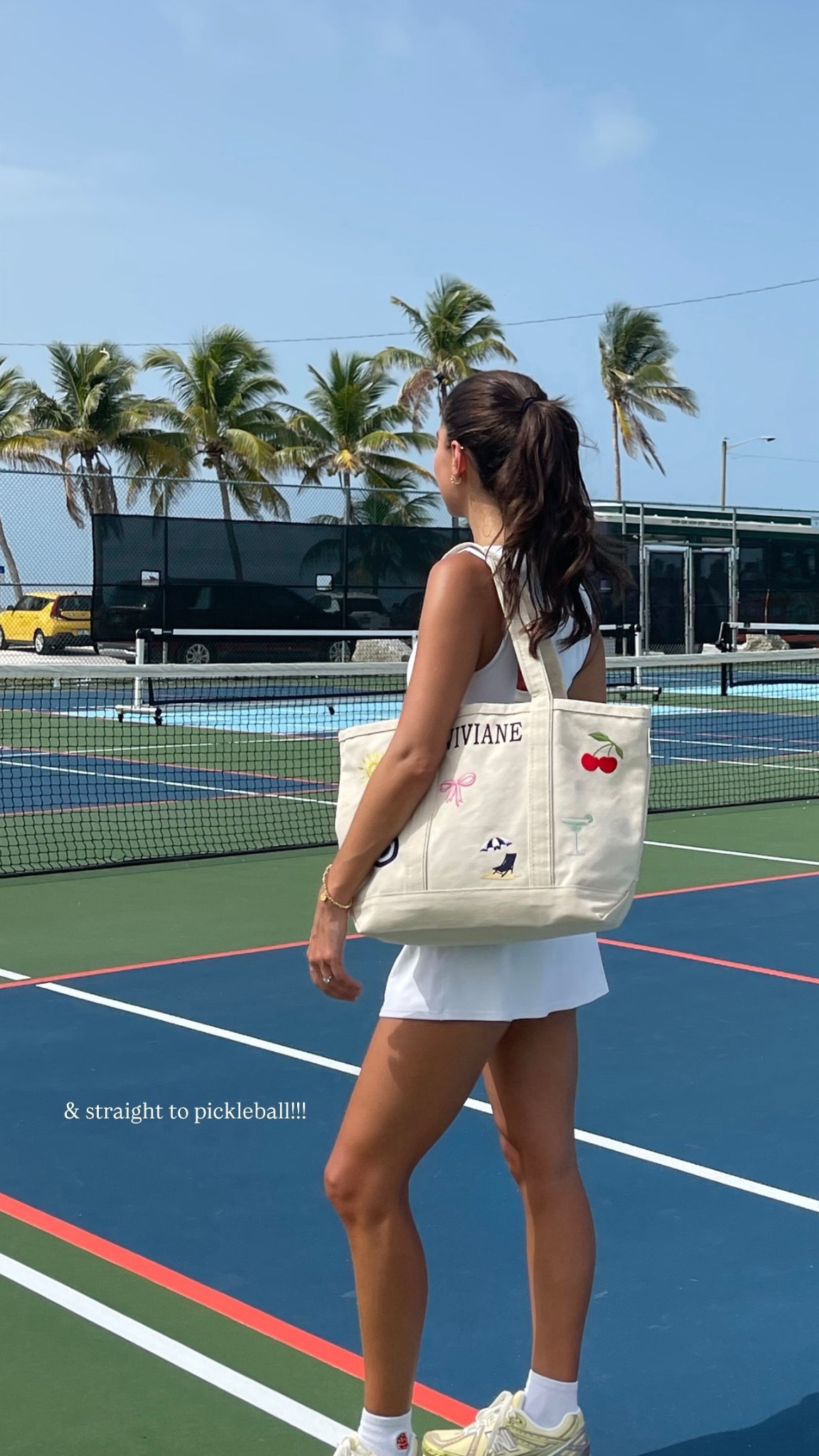 [7/1/25] linking everything I wore + accessories! wearing xs in aerie set and true size 6 in new balance 

custom totes are from a small business @shopcasanuccia - she’s so incredible to work with and her bags are so adorable! code VIVIANE10 for 10% off for custom one-off orders through 7/6. Sam Edelman code VIVIANEAUDI20 works through 7/3!