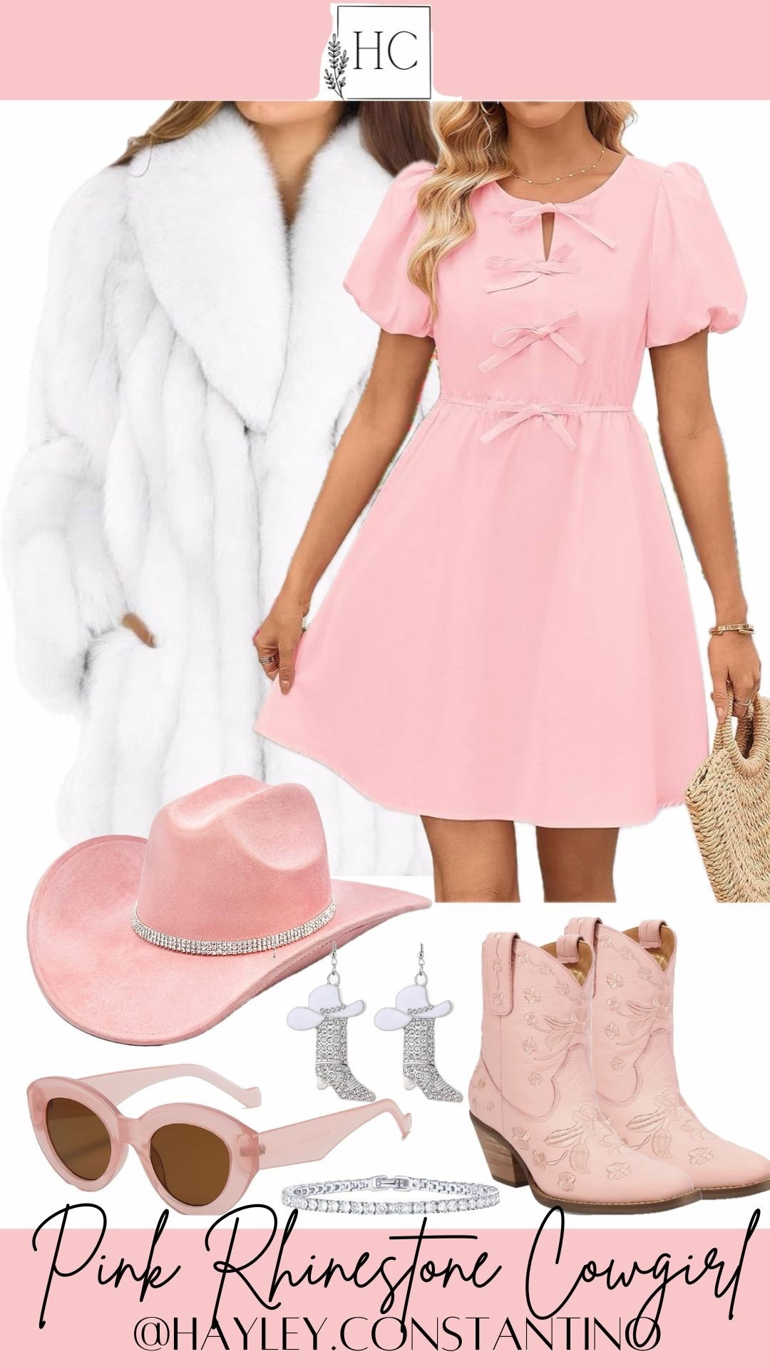 This look is perfect for the cowgirl who loves her boots dusty, her pink pastel, and her rhinestones sparkling ✨💗 Its serving sweet Southern charm with a little yee-haw sparkle. A soft blush pink dress with bow details keeps things flirty and feminine, while the pale pink cowgirl boots and rhinestone accents say, “I’m cute… but I can still two-step.” Add the pink cowboy hat, sparkly cowgirl earrings, and rosy sunnies, and suddenly you’re the main attraction at the rodeo and brunch. Bonus points for the fluffy white coat—because even cowgirls like a little glam. Sweet meets sassy. Soft pink with just enough sparkle to turn heads.

Where to Wear It
🌸 Country concerts & festivals – Especially daytime shows where cute matters as much as comfy
🐎 Rodeos or western-themed events – You’ll stand out in a sea of denim
💕 Galentine’s or Valentine’s outings – Pink, playful, and photo-ready
🍹 Brunch with the girls – Western flair, but make it chic
🎉 Birthday celebrations – Because you are the party


#LTKU #LTKootd #LTKSaleAlert