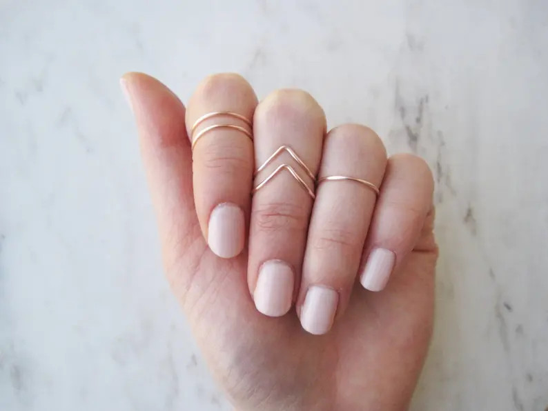 Rose Gold Knuckle Rings// Midi Ring, Stacking Ring, Band Style, Chevron, V Shaped Ring, Adjustabl... | Etsy (US)