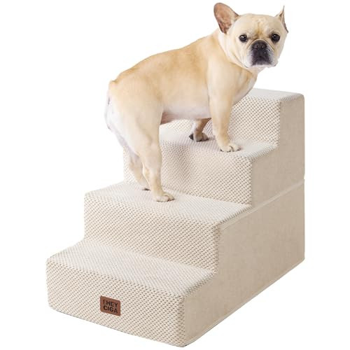 EHEYCIGA Dog Stairs for Bed 18" H, 4-Step Dog Steps for High Bed, Pet Steps for Small Dogs and Cats, Non-Slip Balanced Pet Ramp Indoor, Beige | Amazon (US)