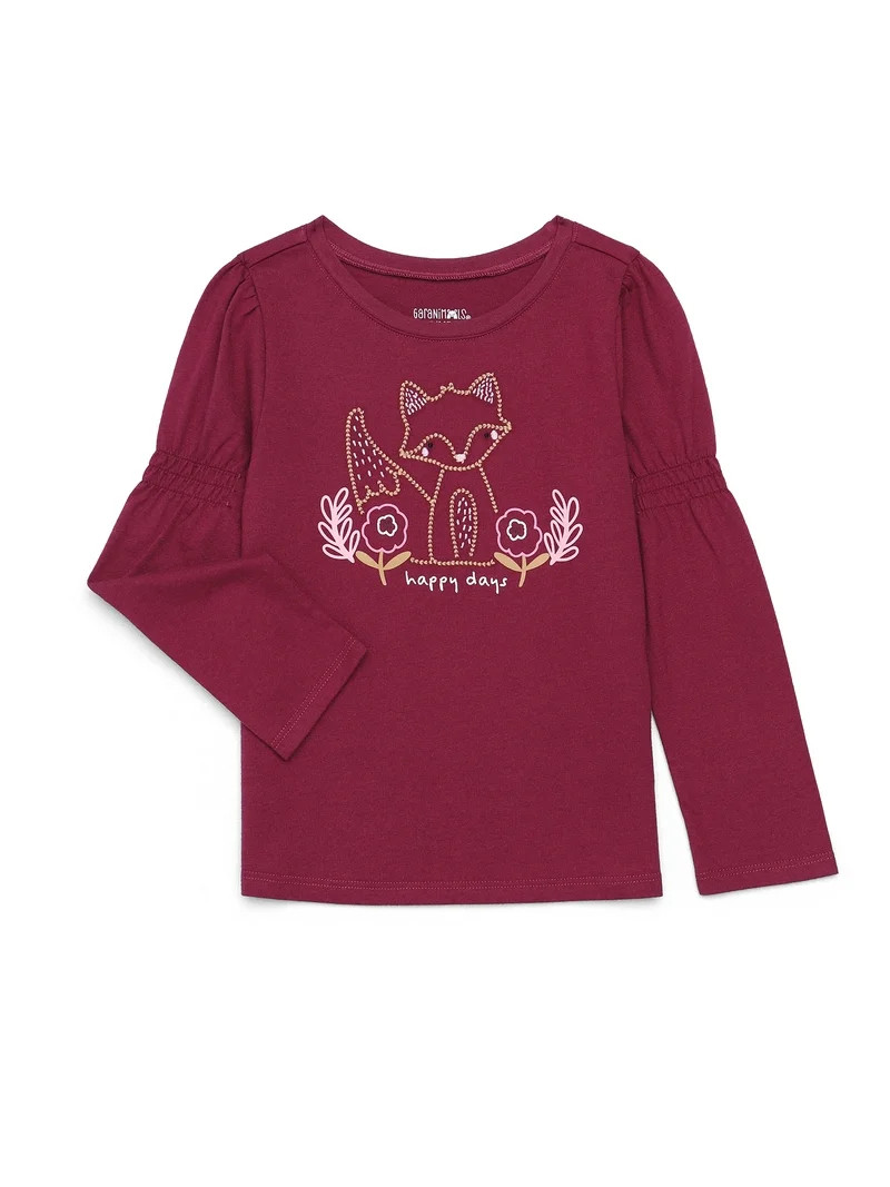 Garanimals Toddler Girl Long Gathered Sleeve Graphic Top, Sizes 18M-5T - Walmart.com | Walmart (US)