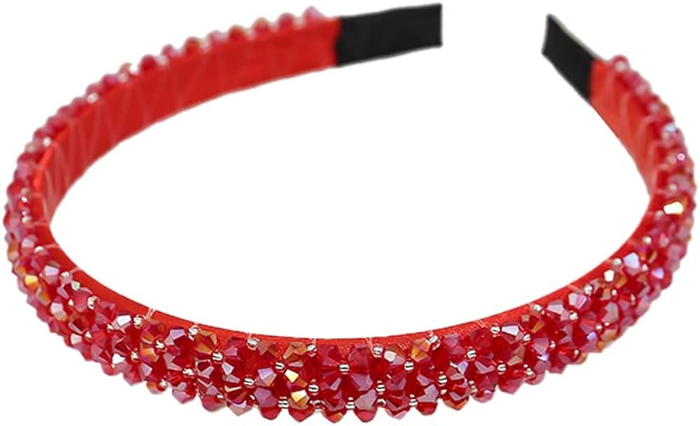 Ruihfas Fashion Sparkle 4 Rows Crystal Rhinestone Headbands Beaded Hair Hoop Band (Red) | Amazon (US)