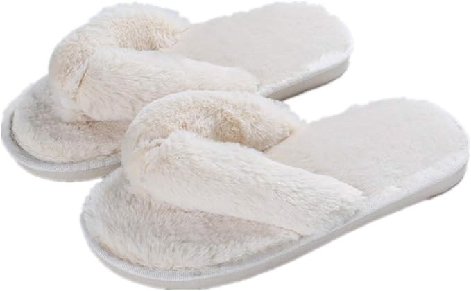 Womens Slippers Cozy Short Plush Lining Thong Furry Slippers House/Office Shoes Beige 36/37 Fits ... | Amazon (US)