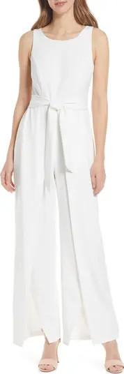 Connected Apparel Tie Waist Split Leg Jumpsuit | Nordstrom | Nordstrom