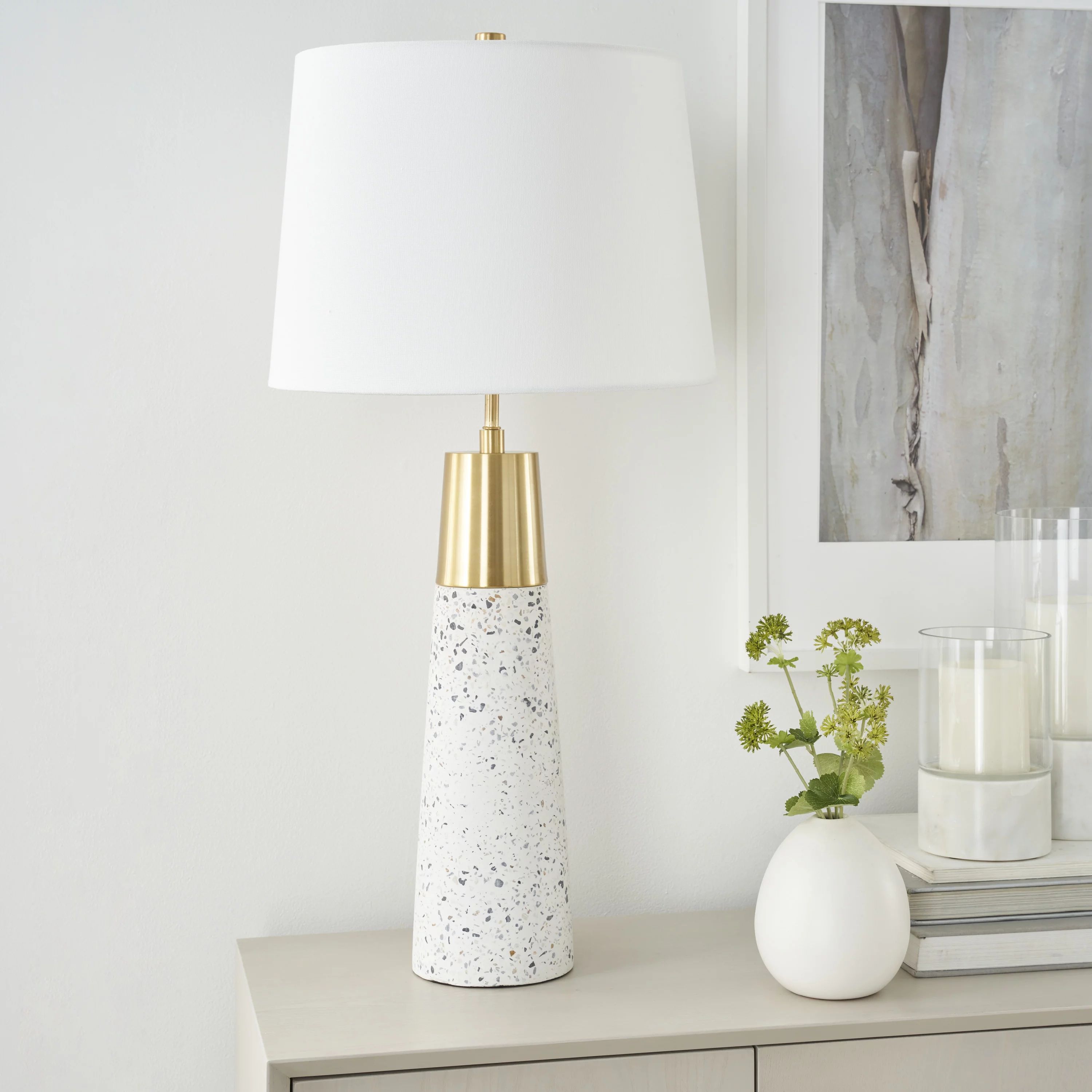 Nourison 29"  Elegant White/Gold Terrazzo Table Lamp, Contemporary, Modern, Glam for Bedroom, Liv... | Walmart (US)