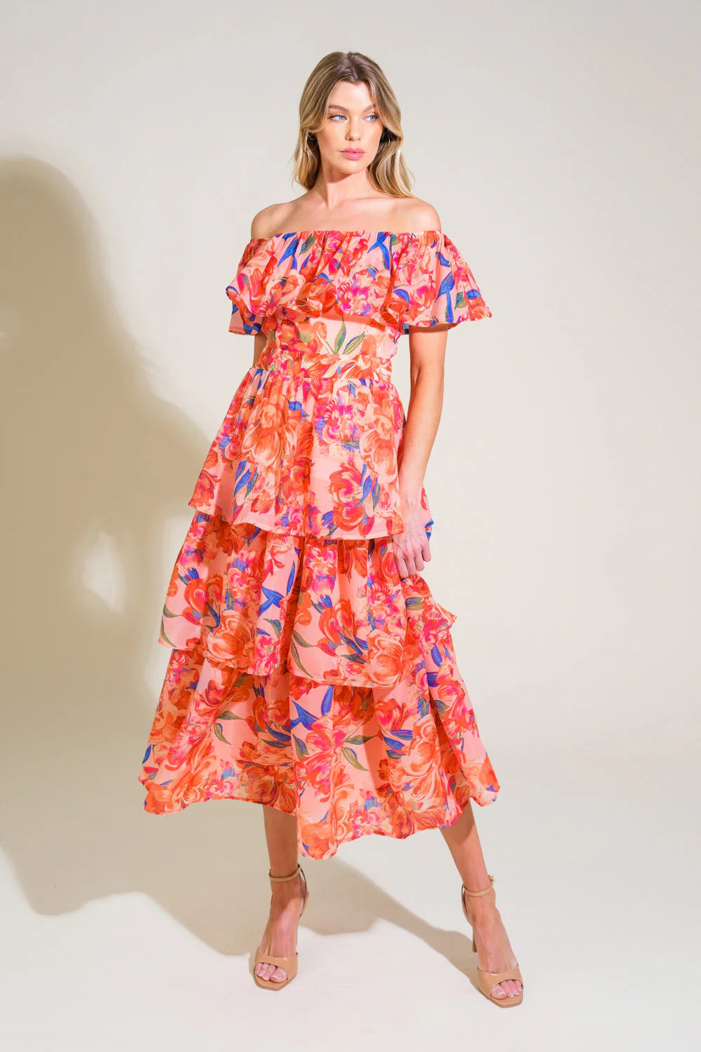 STROLL THE AVENUES MIDI DRESS - PEACH | Lady Black Tie