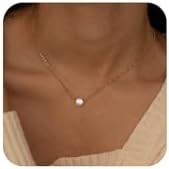 Amazon.com: CAROVO Dainty Necklaces for Women 14k Gold Plated One Pearl Necklace Handmade Culture... | Amazon (US)