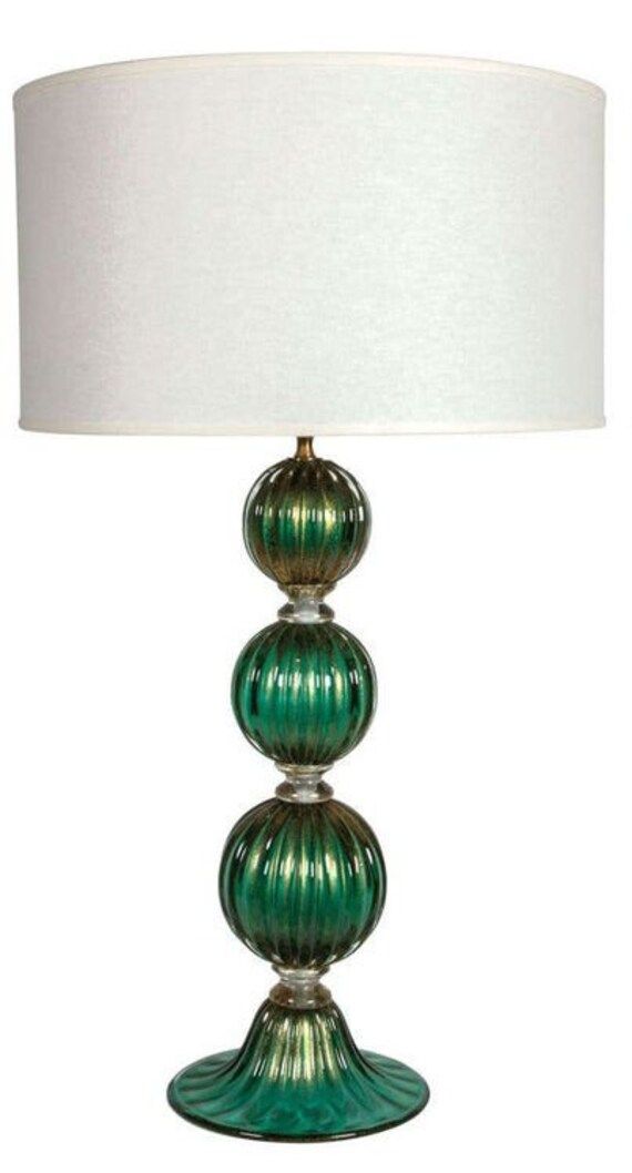 Murano glass table lamp in dark green color with 24k gold flecks | Etsy (US)